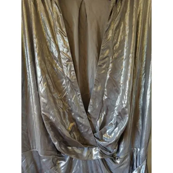 RTR Gauge81 Naha Silver Gray Metallic Long Sleeve Plunge sexy Mini Dress Size XL - Picture 5 of 11